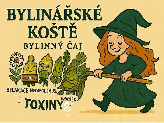 Bylinářské koště  čarodějka s koštětem